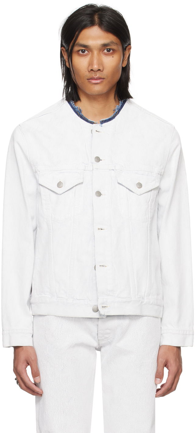 Jacka Maison Margiela Collarless Denim Jacket Vit | SI1AM0007 S30561