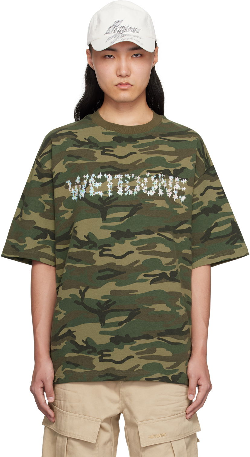 T-shirt We11done We11done Camo Sparkle Logo T-Shirt Grön | WD-TT0-25-741-U-MX