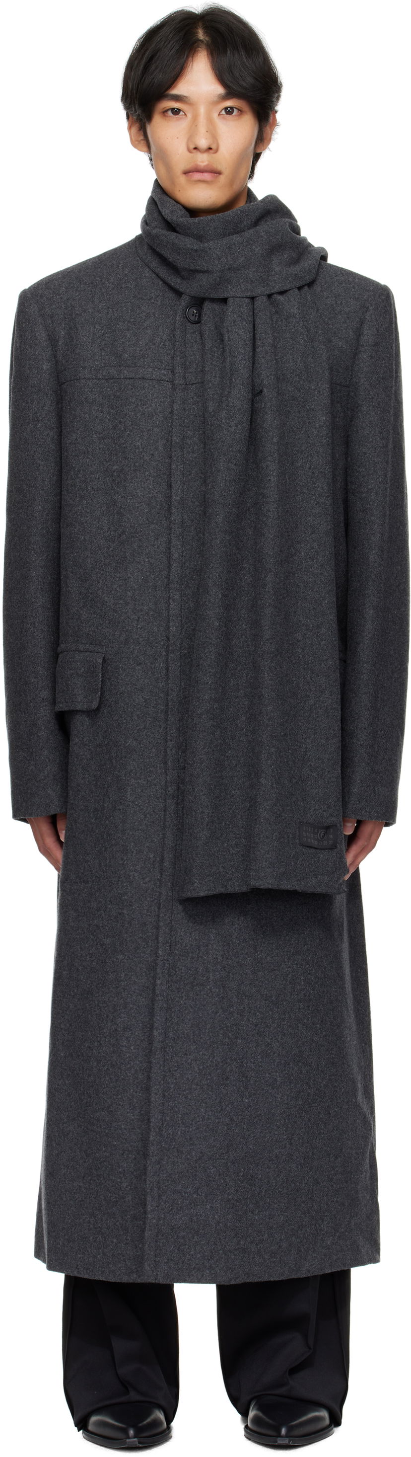Rockar Maison Margiela Long Felted Coat with Draped Scarf Grå | SH0AA0012 M35473