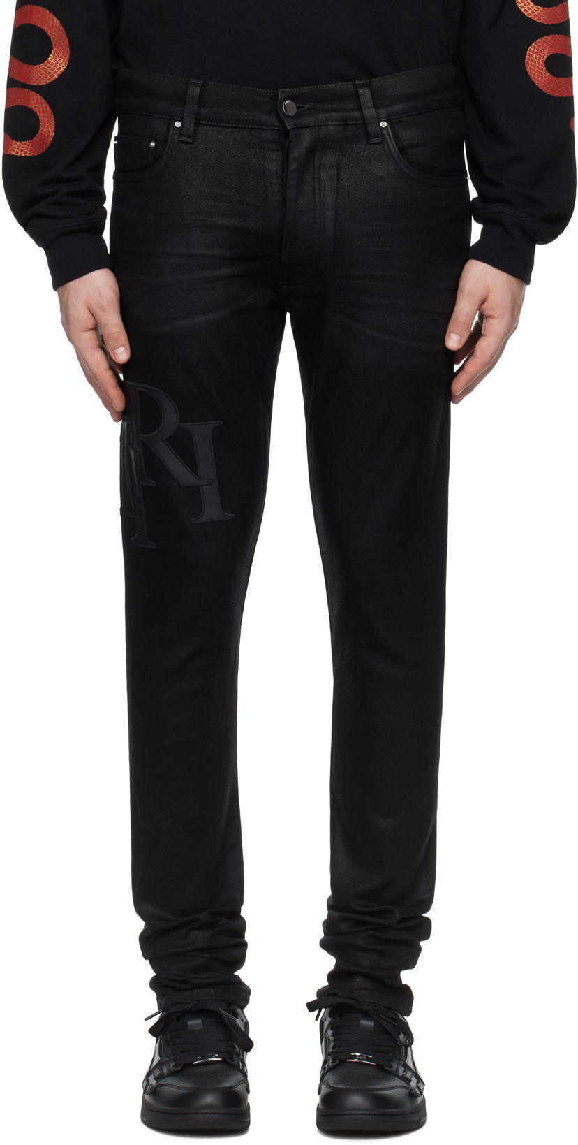 Jeans AMIRI Amiri Skinny Jeans With Staggered Logo Svart | AMDNSY1140