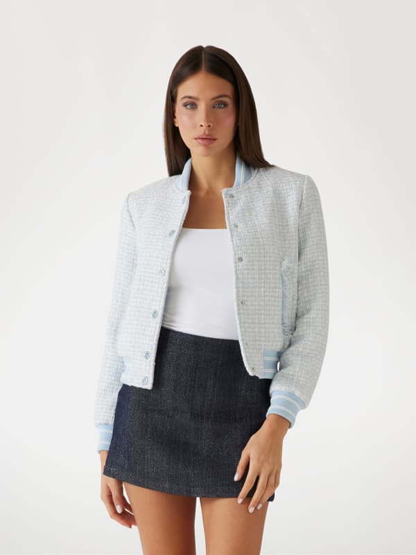 Bomberjacka GUESS Padded Tweed Bomber Jacket Blå | W5RL10WGVH2, 0