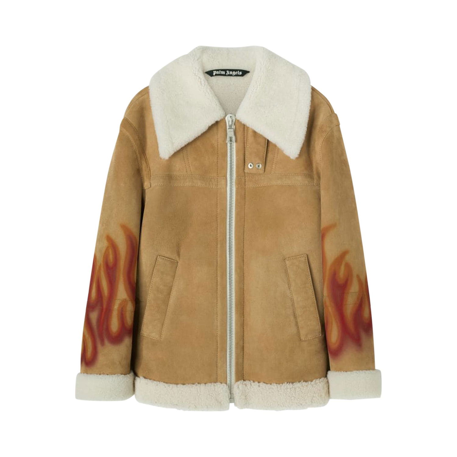 Jacka Palm Angels Burning Sherling Jacket Beige | PMJA012F22LEA0011725, 1