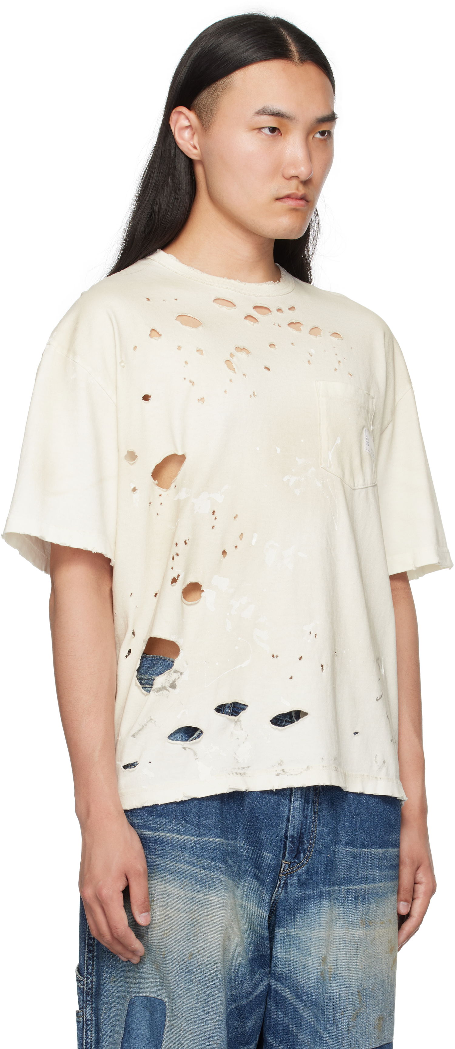 T-shirt Neighborhood Neighborhood Savage Crewneck Distressed T-Shirt Vit | 251OKNH-CSM04, 1