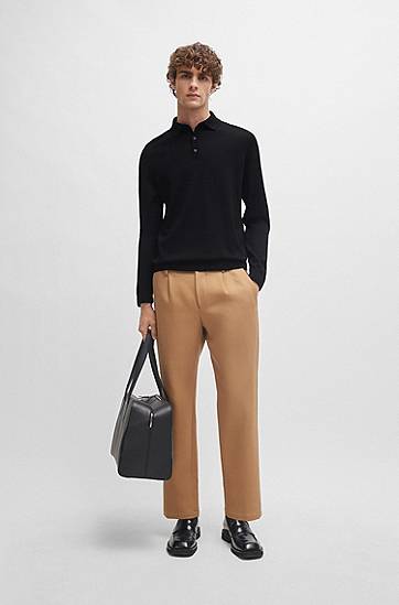 Polotröja BOSS Long-Sleeved Virgin Wool Polo Sweater Svart | 50476355, 1