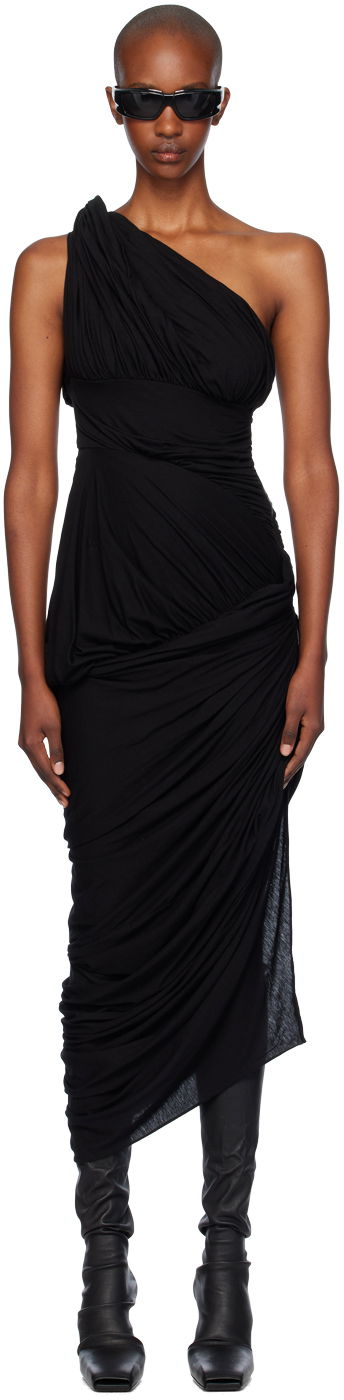Klä Rick Owens Rick Owens Lido Draped One-Shoulder Midi Dress Svart | RP02D3562 JWS
