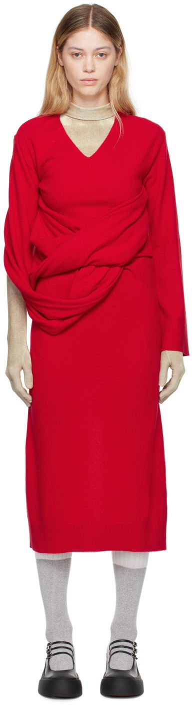 Klä JW Anderson Red Front Drape Maxi Dress Röd | KW1219-YN0264