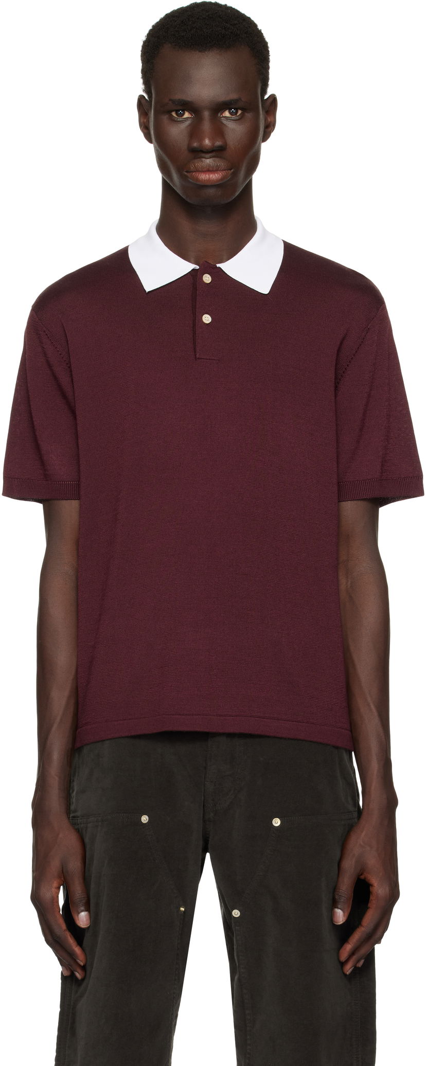 Polotröja Wales Bonner Wales Bonner Sun Polo Bourgogne | US25KN20-KN01-350 RAYON / MERINO