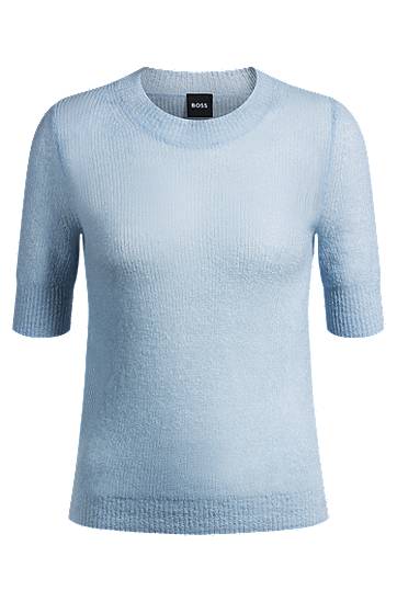 Sweater BOSS BOSS Textured Knit Sweater with Cropped Sleeves Blå | 50530718