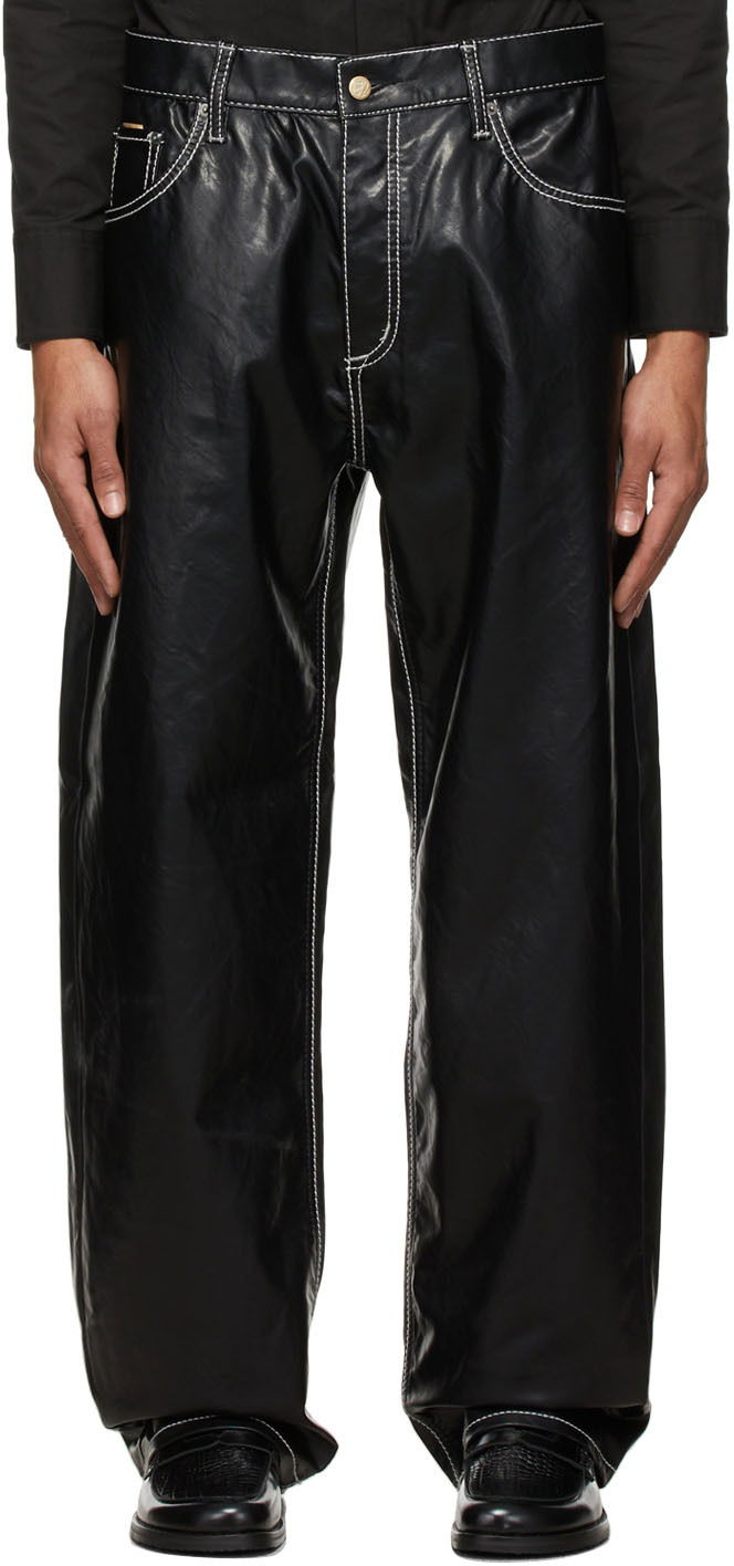 Byxor Eytys Benz Wide-Leg Vegan Leather Contrast Stitch Trousers Svart | BVLB