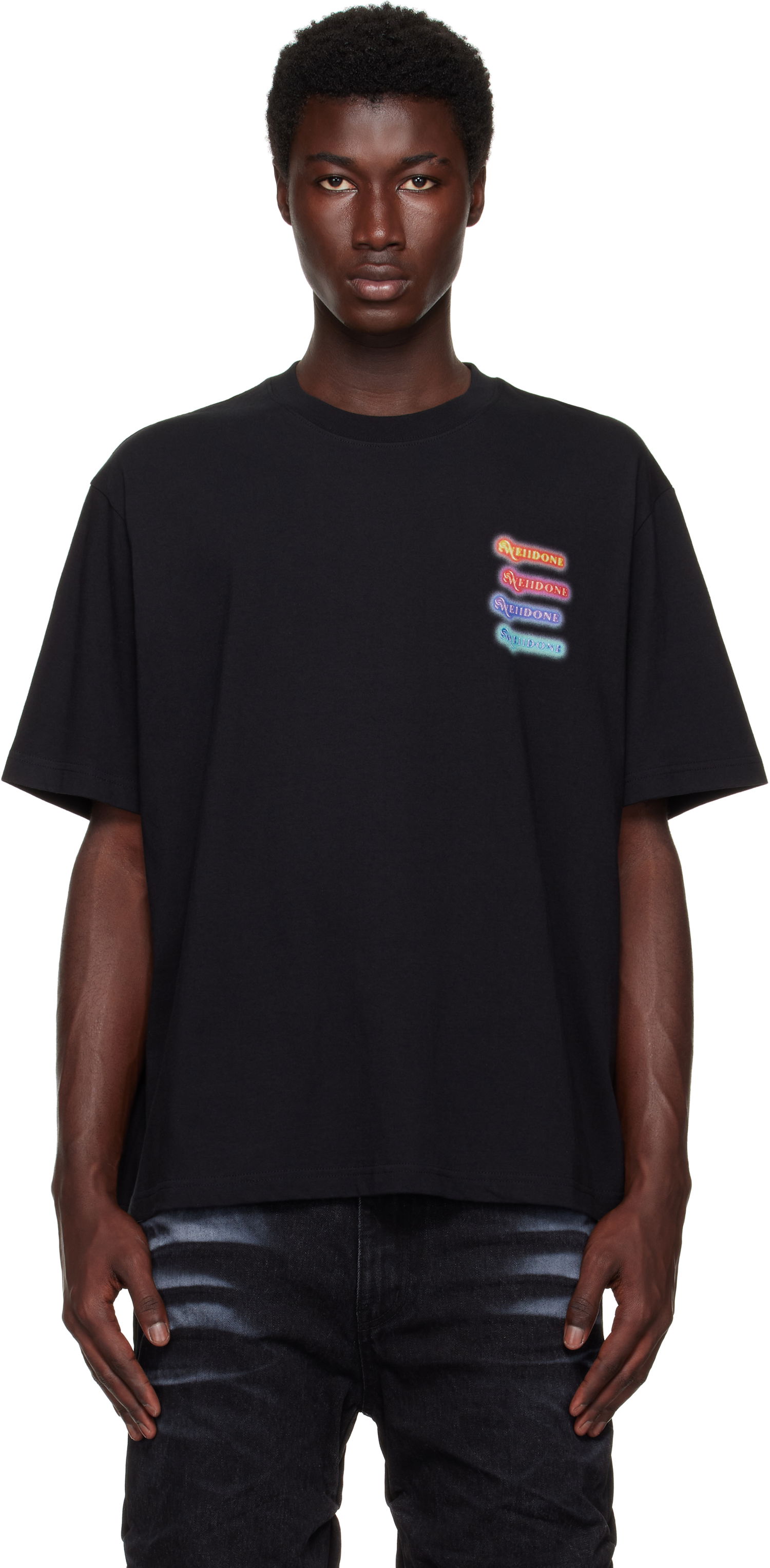 T-shirt We11done We11done Neon Logo Short Sleeved T-Shirt Svart | WD-TT2-25-752-U-BK, 0