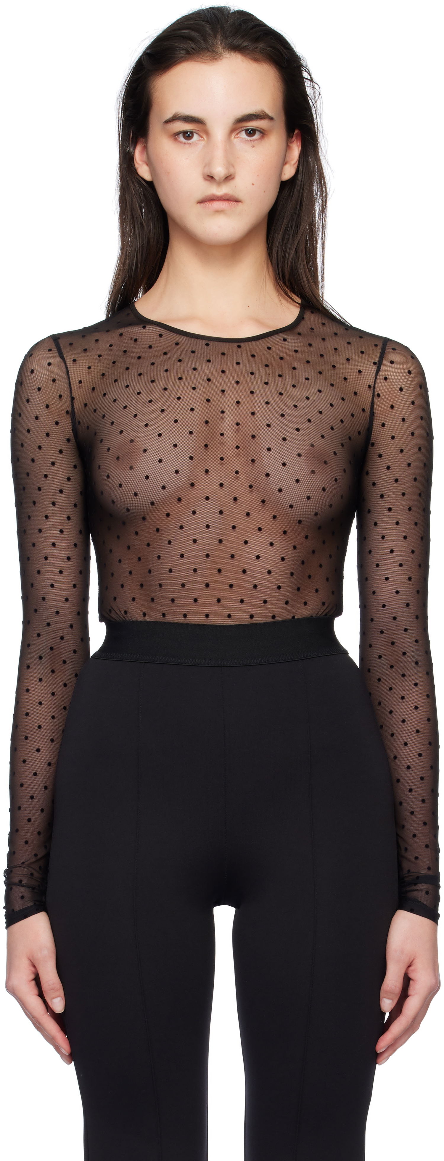 Linne WARDROBE.NYC Polka Dot Long Sleeve Bodysuit Svart | W1106F24PD, 0