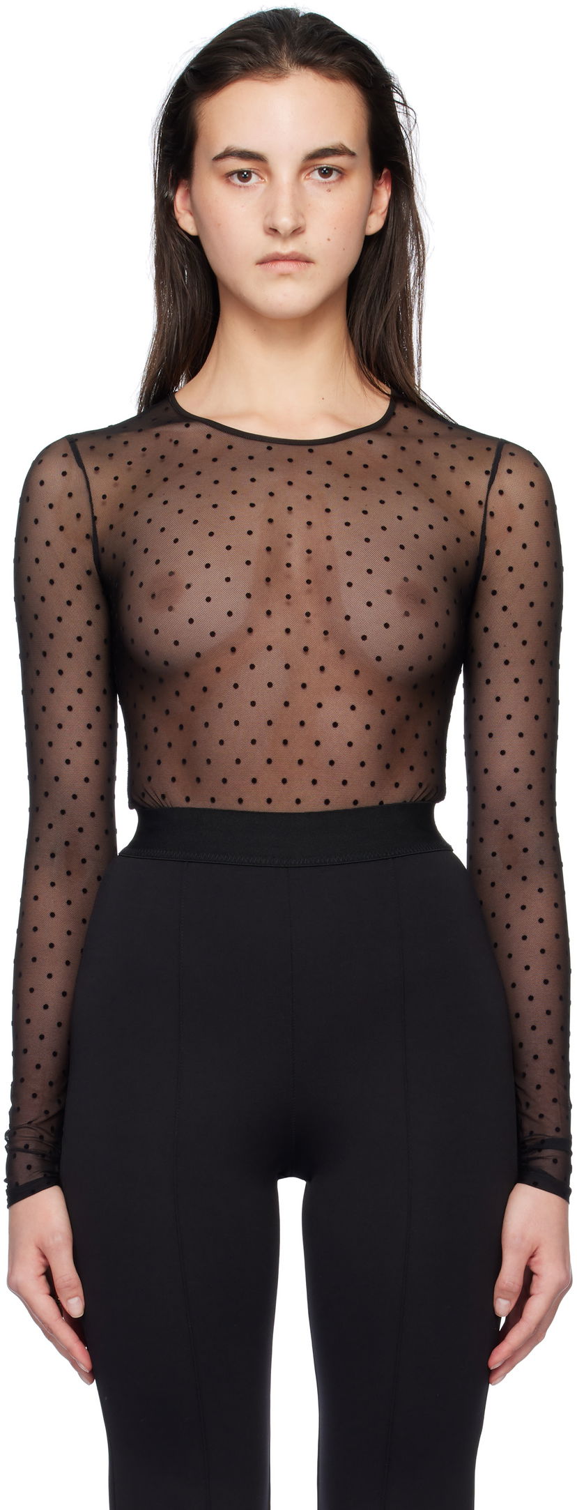 Linne WARDROBE.NYC Polka Dot Long Sleeve Bodysuit Svart | W1106F24PD
