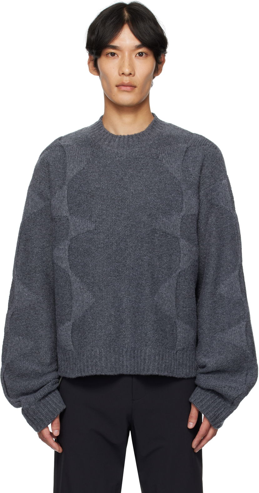 Sweater HELIOT EMIL HELIOT EMIL Cropped Spiral Knit Sweater Grå | PREAW25_M_07_063_DGY05_CO
