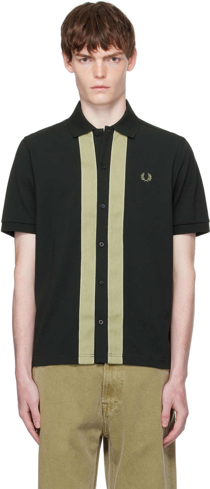 Polotröja Fred Perry Fred Perry Chenille Tape Button Through Polo Grön | M9907