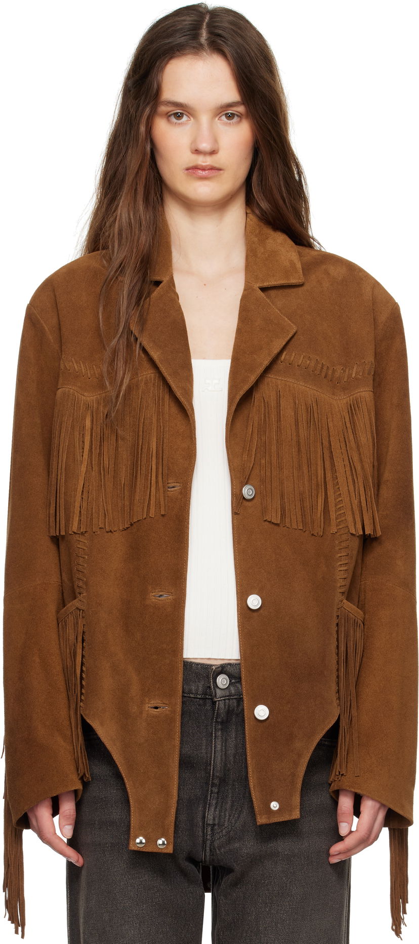 Jacka Coperni Coperni Fringed Suede Jacket Brun | COPOW37F6036