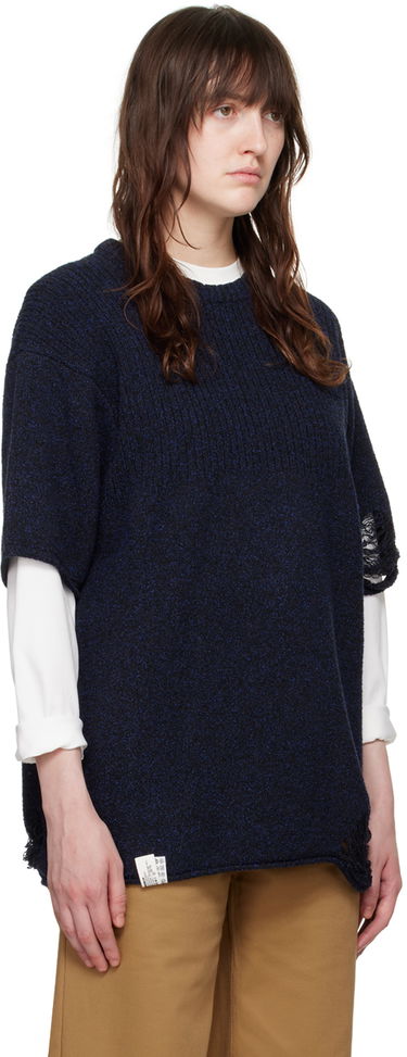 Jersey ADER ERROR Distressed Knit T-Shirt Mörkblå | BN01SSKT0501BK, 4