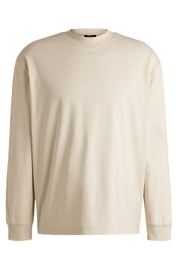 Sweater BOSS Relaxed Fit Mercerized Cotton Long Sleeve T-Shirt Beige | 50531331