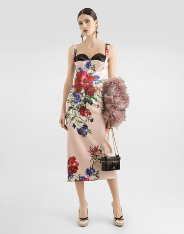 Klä Dolce & Gabbana Dolce & Gabbana Satin Sheath Midi Dress with Floral Print Rosa | F6TTYTFSIB5H25PR, 1
