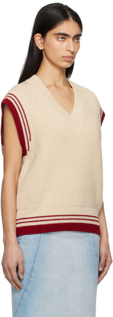 Sweater AMI AMI Paris Wool Ribbed V-Neck Vest Beige | UKS768.KN0068, 4