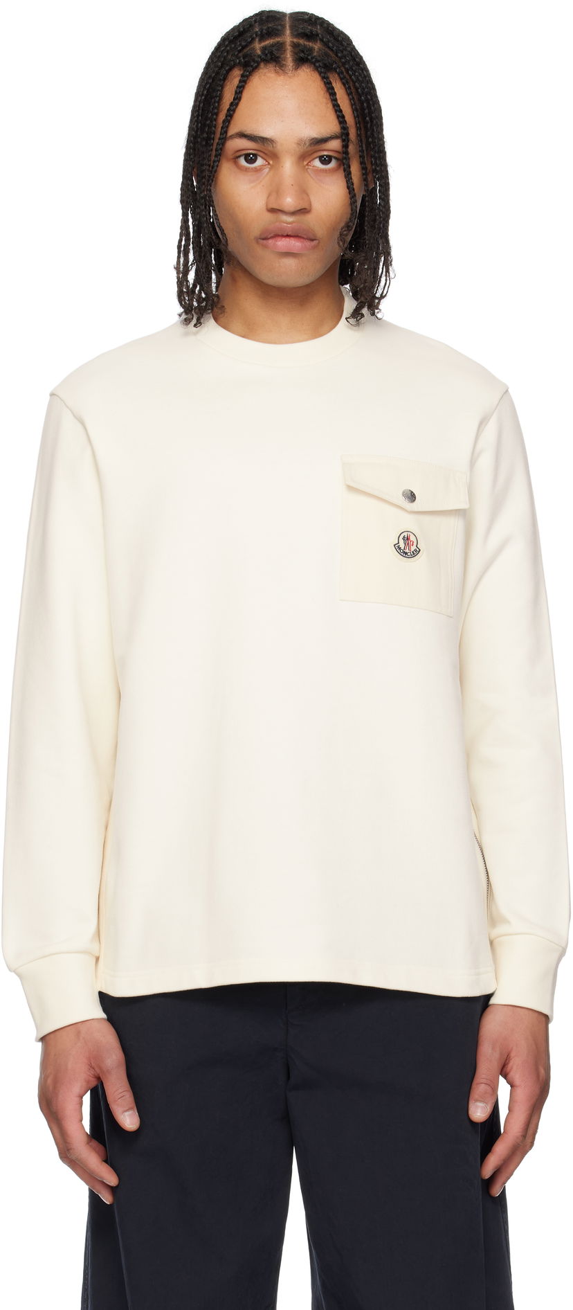 Sweater Moncler Moncler Cotton Pocket Sweatshirt Vit | K10918G0006789AUJ