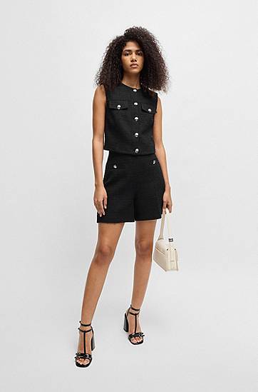 Kjol BOSS Bouclé Shorts with Buttons Svart | 50537635, 1