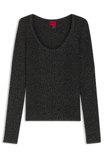 Sweater BOSS Sparkling Mixed-Rib Long-Sleeve Scoop-Neck Sweater Svart | 50548250, 0