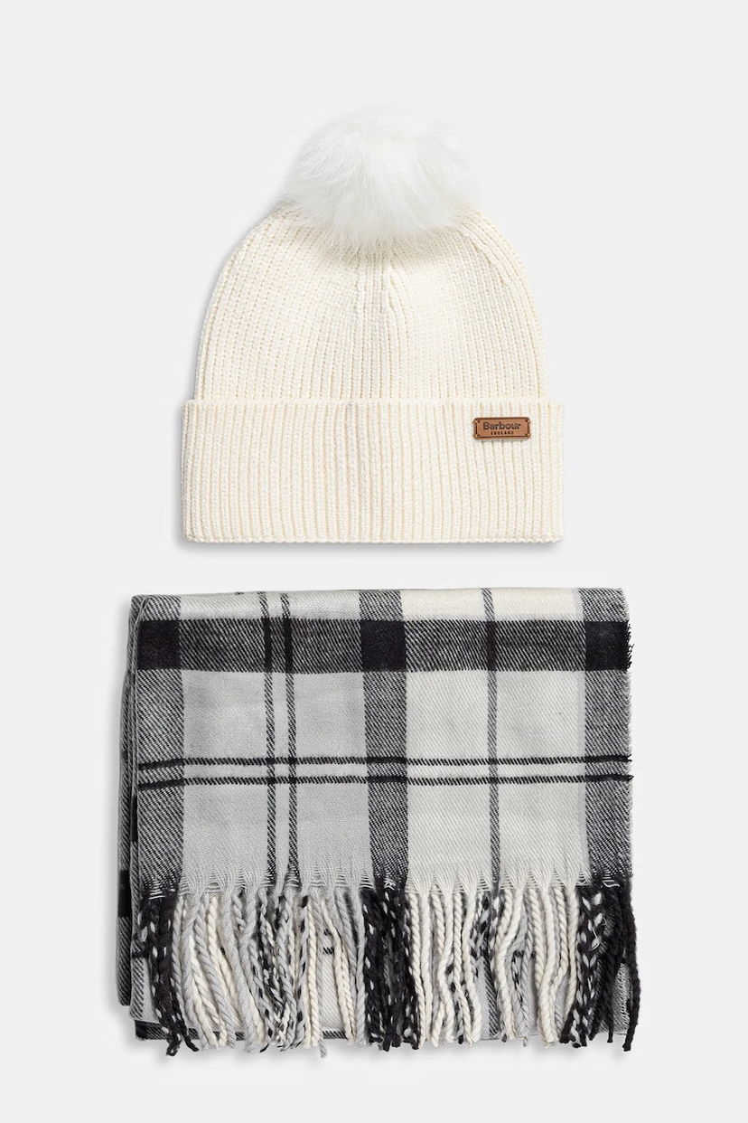 Halsduk Barbour Barbour Beanie Hat and Scarf Set Vit | LGS0054