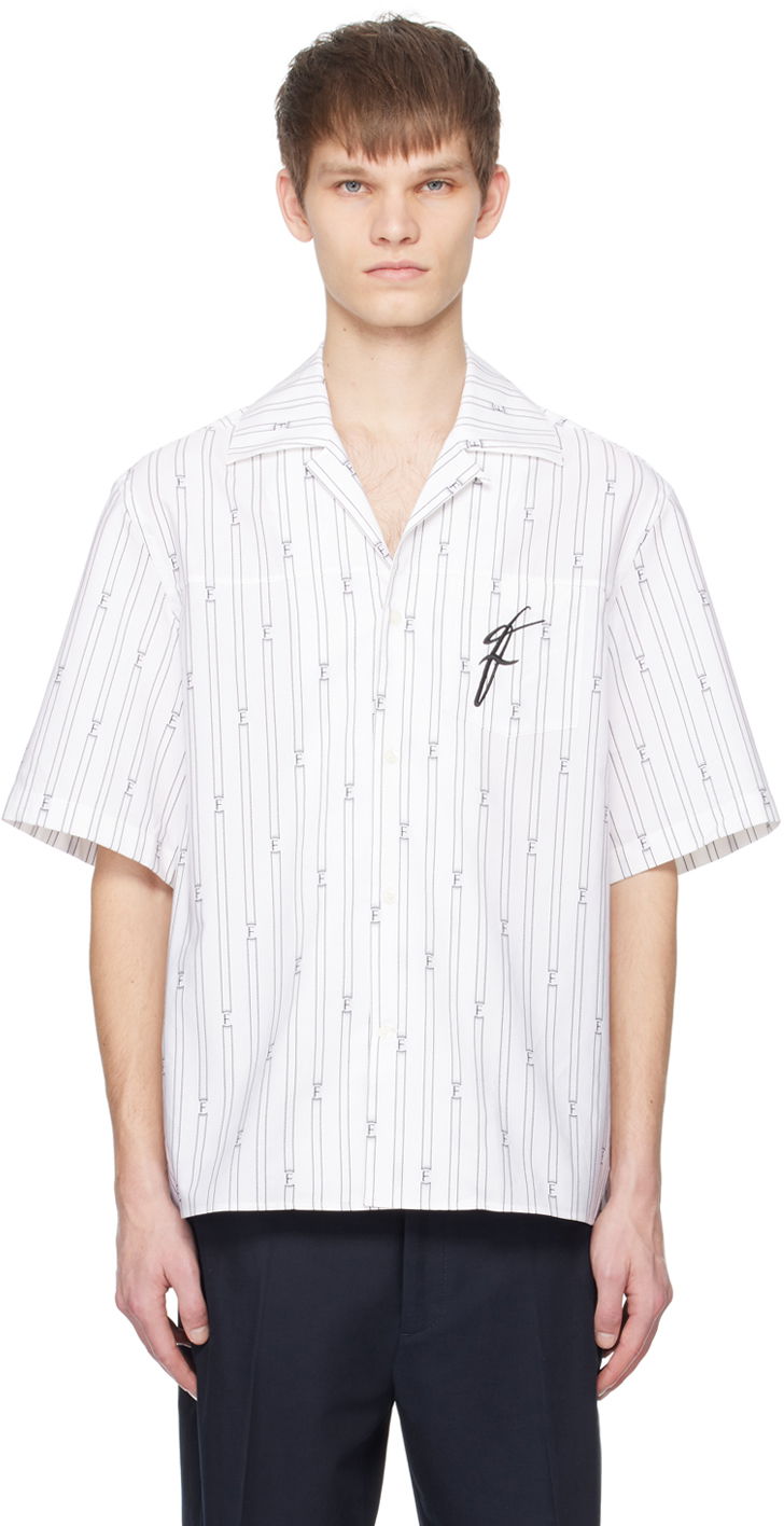 Skjorta FERRAGAMO Bowling Collar Pinstripe Shirt Vit | 770864