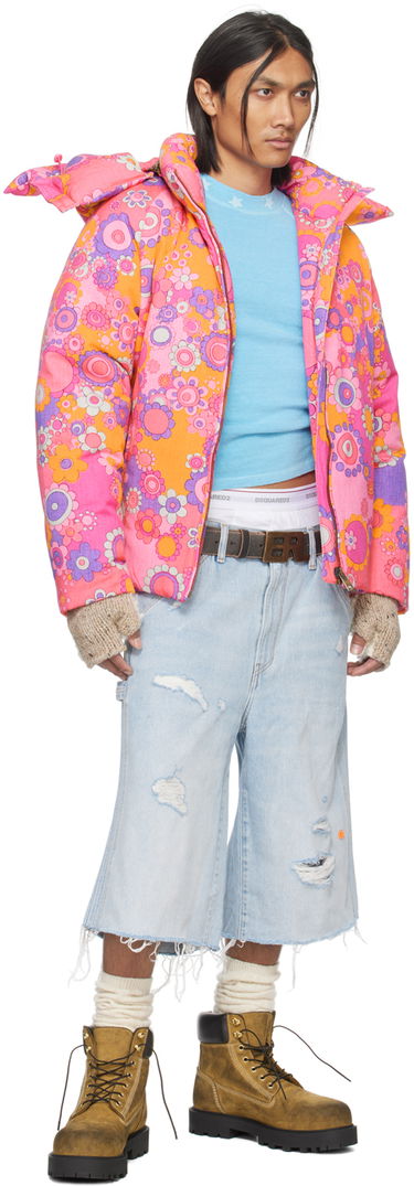 Pufferjacka ERL Floral Print Down Jacket Rosa | ERL07C103, 4