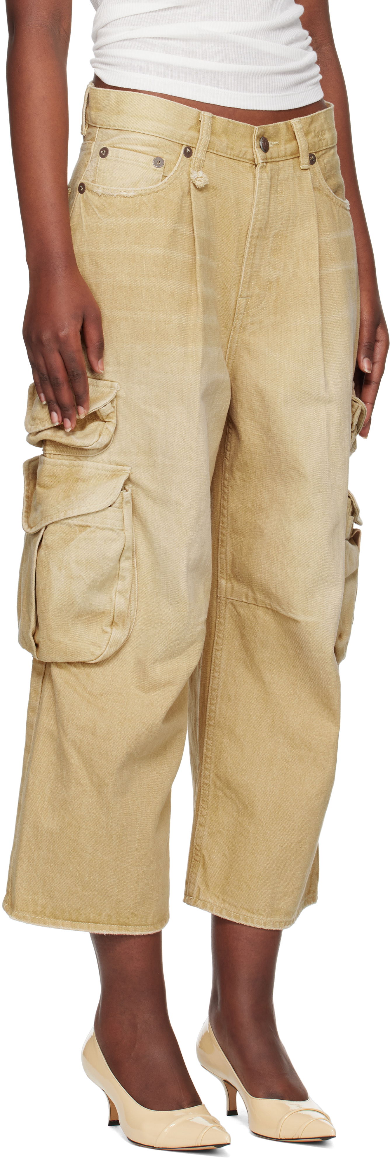 Cargo byxor R13 R13 Cropped Multi Pocket Cargo Pants Beige | R13WD246-D235A, 1