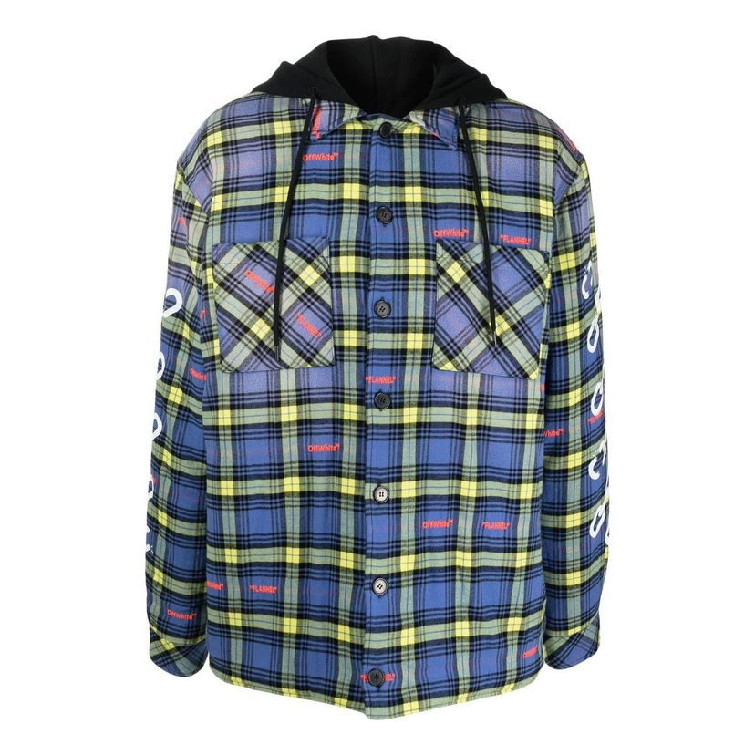 Skjorta Off-White Off-White Plaid Hooded Shirt Blå | OMEA360F22FAB0024201