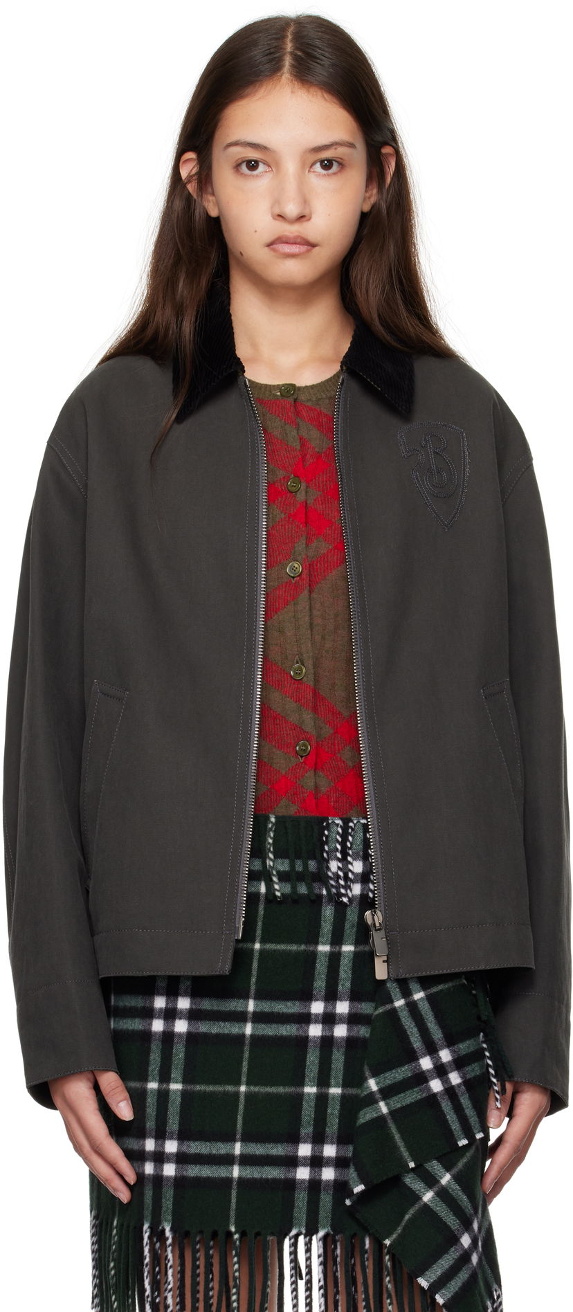 Jacka Burberry Cotton Jacket With Corduroy Collar Grå | 8097555