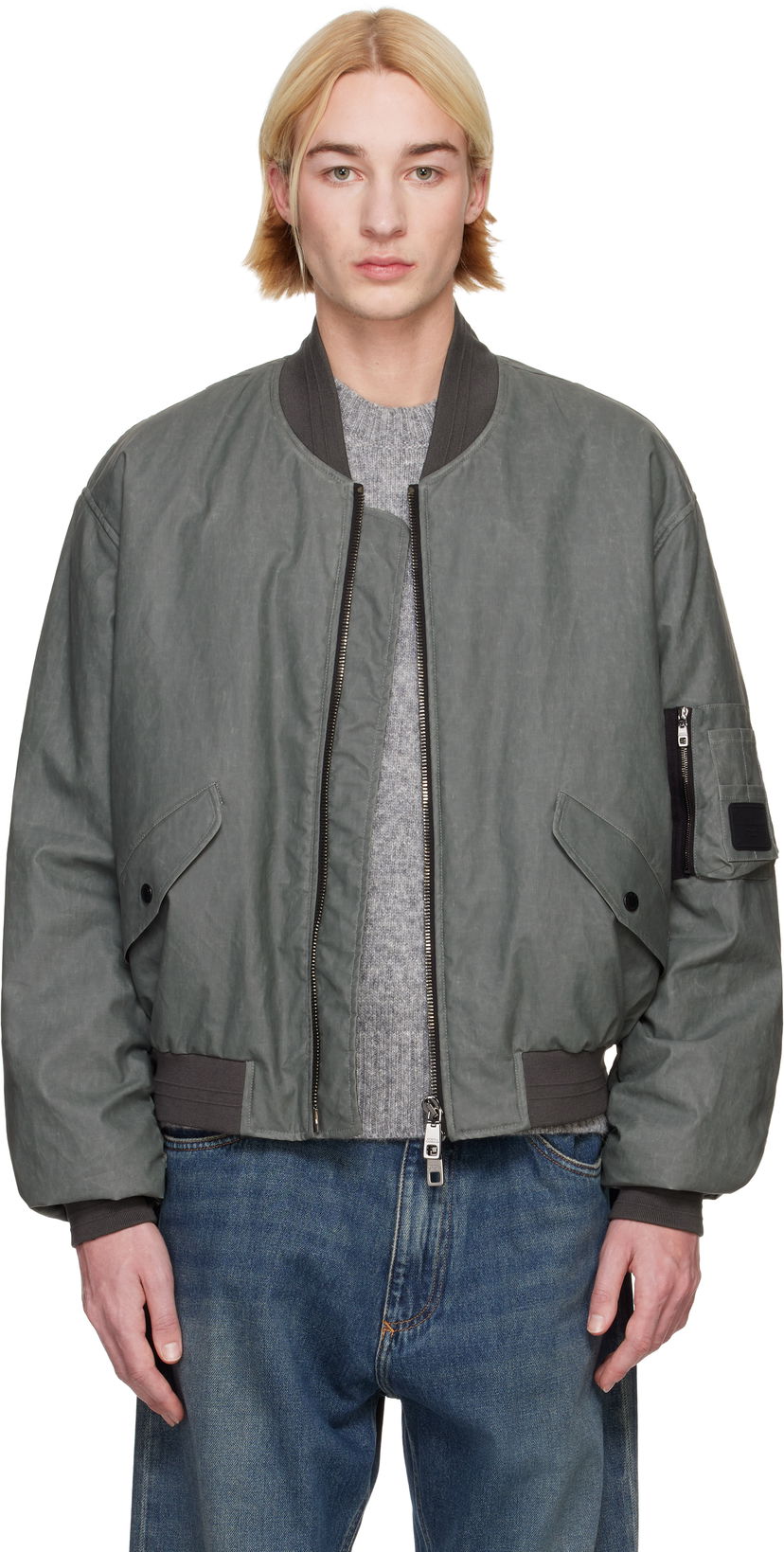 Bomberjacka Dolce & Gabbana Dolce&Gabbana Oversize Linen Bomber Jacket Grå | G9BBMTFU4L4