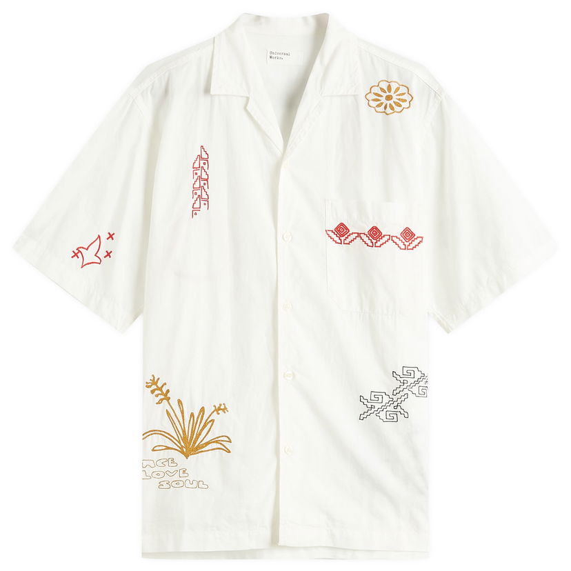 Skjorta Universal Works Embroidered Minari Vacation Shirt, Size Large Vit | P32066-ECR