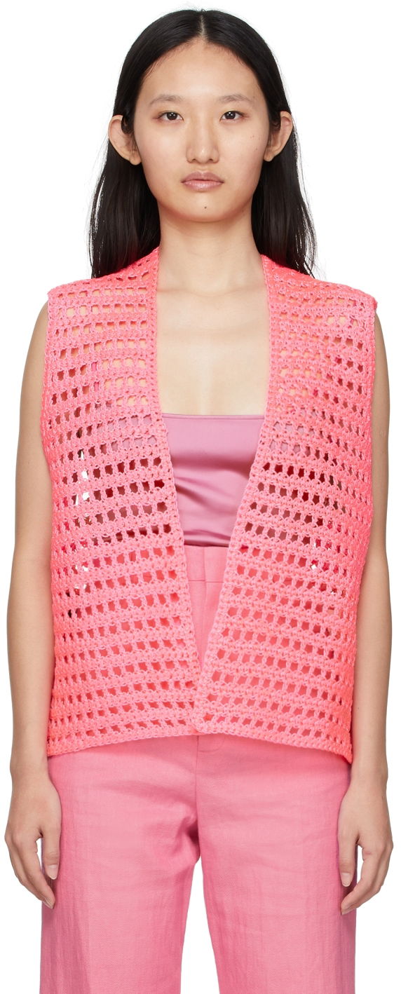 Väst Jacquemus Crochet Open Front Vest Rosa | 22E225JA009-1048