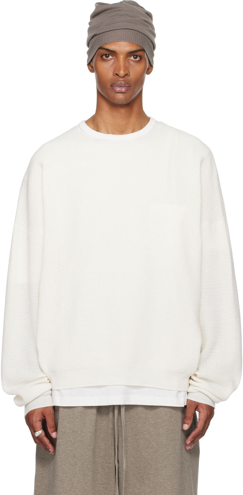 Sweatshirt Fear of God Fear of God ESSENTIALS Waffle Long Sleeve Crewneck Sweatshirt Vit | 192SP256164F