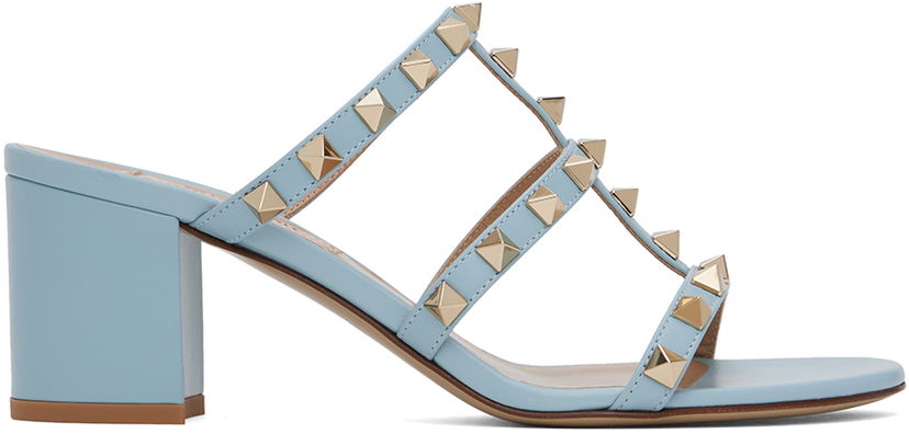 Tillbehör Valentino Valentino Garavani Rockstud Calfskin Heeled Sandals Blå | 5W2S0C47VOD