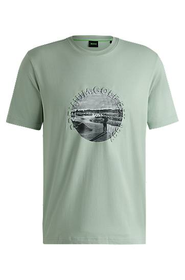 T-shirt BOSS Stretch-Cotton T-Shirt with Golf Course Graphic Grön | 50537847, 0