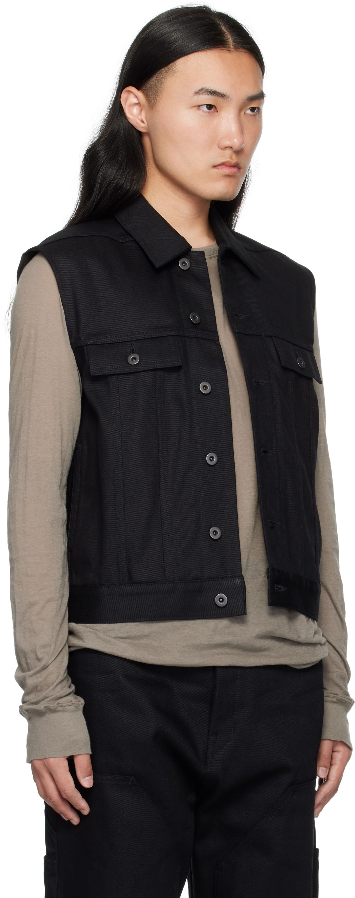 Väst Rick Owens Rick Owens DRKSHDW Hollywood SL Trucker Denim Vest Svart | DL01E6798 BLKJP, 1