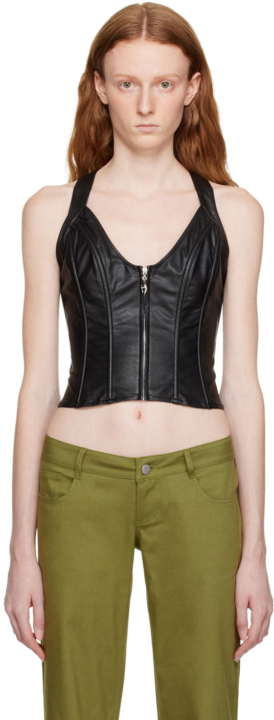 Linne Miaou Miaou Hannah Jewett Edition Valda Faux-Leather Tank Top Svart | 7056PUBLK