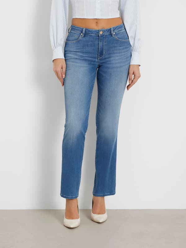 Byxor och jeans GUESS Mid Rise Straight Denim Pant Mörkblå | W4GA15D5B42, 0
