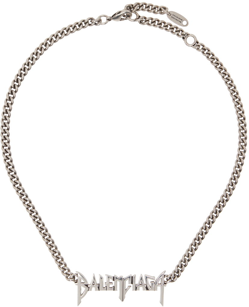 Halsband Balenciaga Gunmetal Typo Metal Necklace Metallisk | 787781-TZ99I-0911