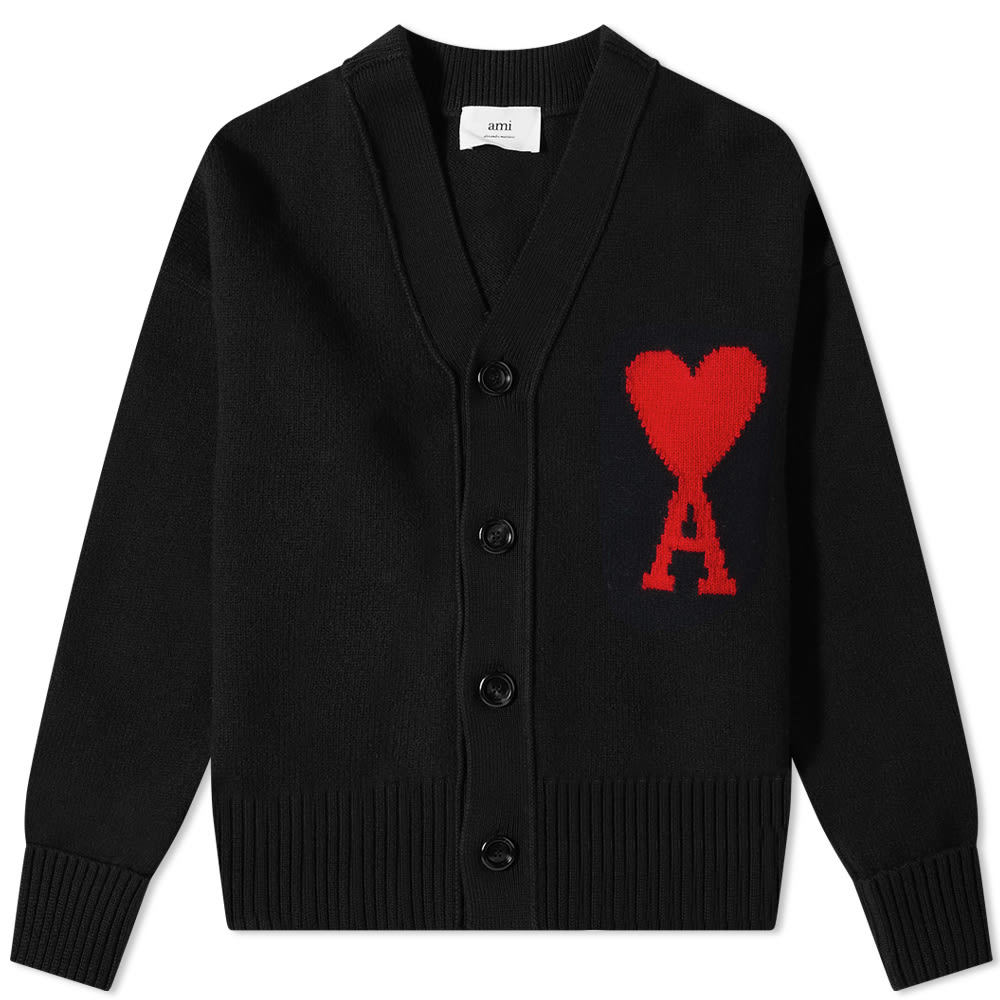 Sweater AMI Large A Heart Cardigan Svart | BFUKC002-018-009, 0