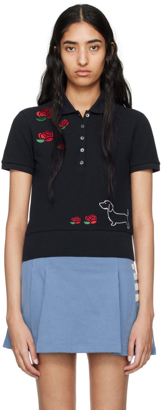 Polotröja Thom Browne Hector & Rose Embroidered Polo Svart | FJP096E-00050