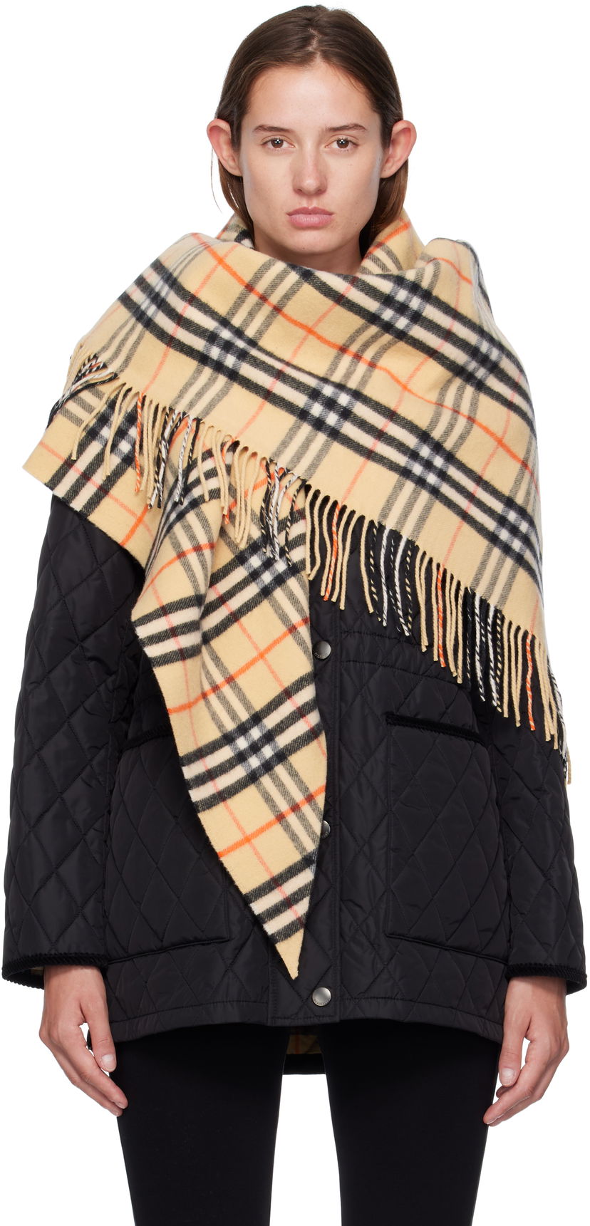 Halsduk Burberry Burberry Check Wool Cashmere Cape Beige | 8113128