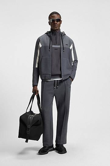 Träningsbyxor BOSS Relaxed-Fit Quilted Jacquard Tracksuit Bottoms Grå | 50543145, 1