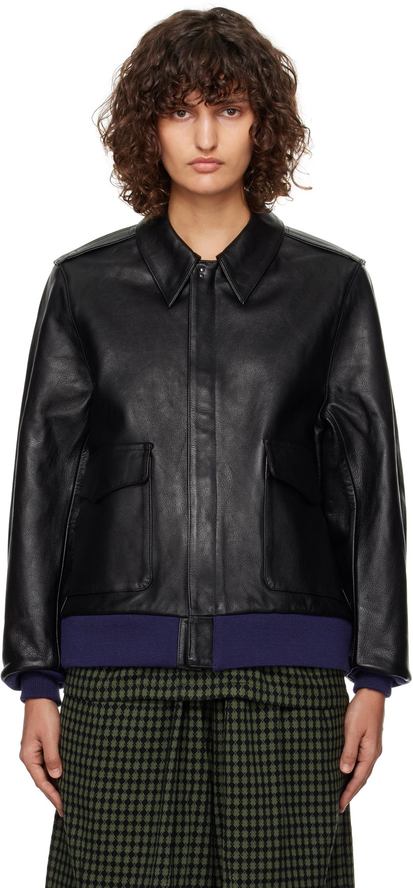 Bomberjacka Needles Leather Svart | PU082
