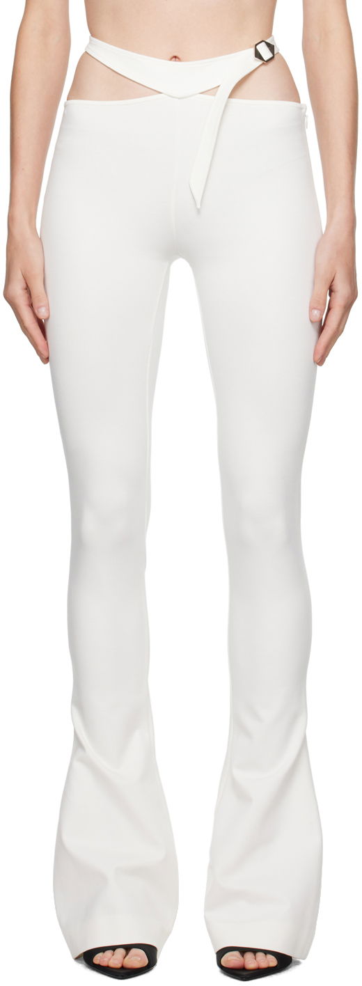 Byxor The Attico Attico Pin-Buckle Flare Pants Vit | 241WCP166 RY02