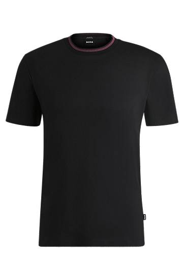 T-shirt BOSS Slim Fit Mercerized Cotton Tee with Collar Stripe Svart | 50531793