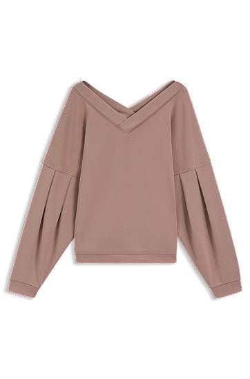 Sweater BOSS V-Neck Balloon-Sleeve Sweatshirt Rosa | 50545647, 0